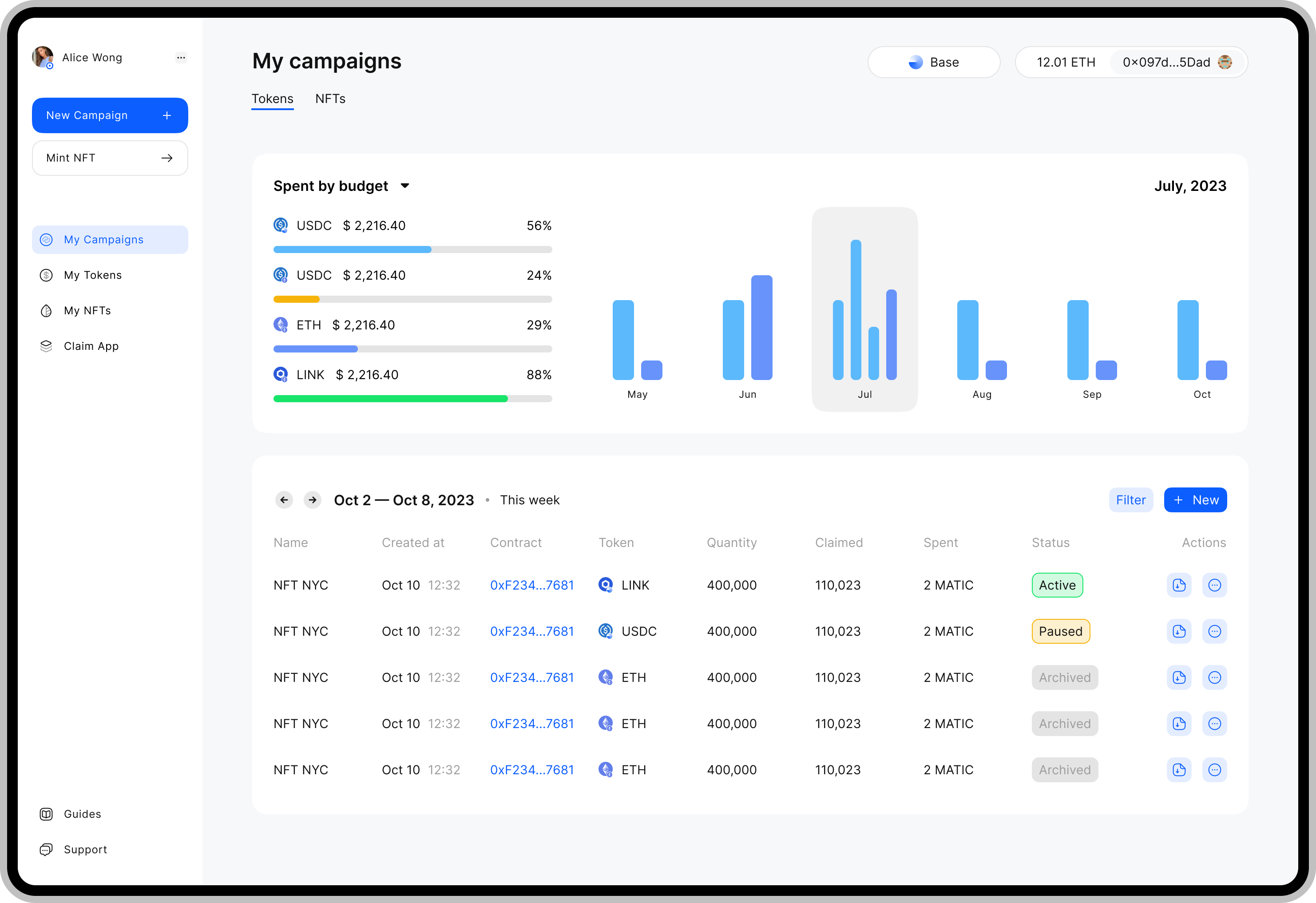 Linkdrop dashboard campaigns